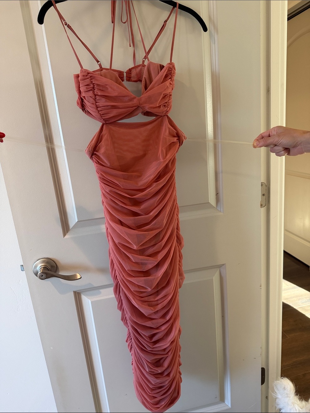 House of CB Coral Ruched Midi Dress with Cutout